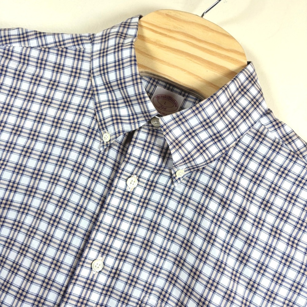 Brooks Brothers 346 Non-Iron L/S Button Down Shirt Mens L Blue Tan Plaid Preppy